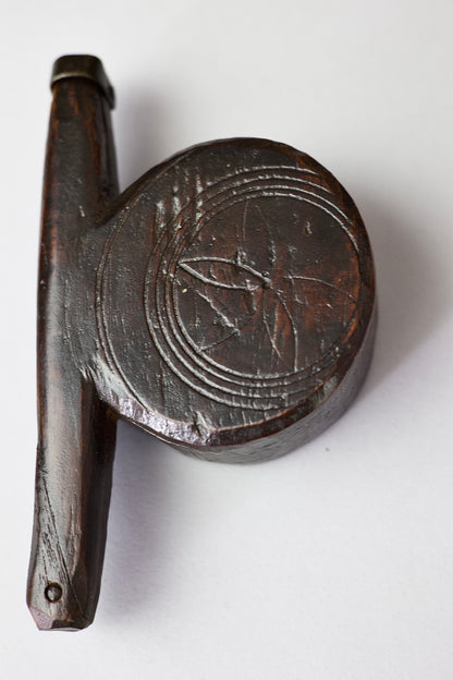 A rare set of 17th century apothecary scales in primitive case with witch marks