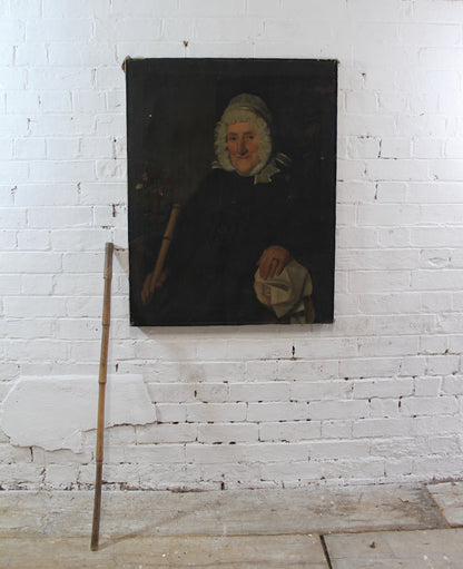 19th c provincial portrait of a lady & original cane