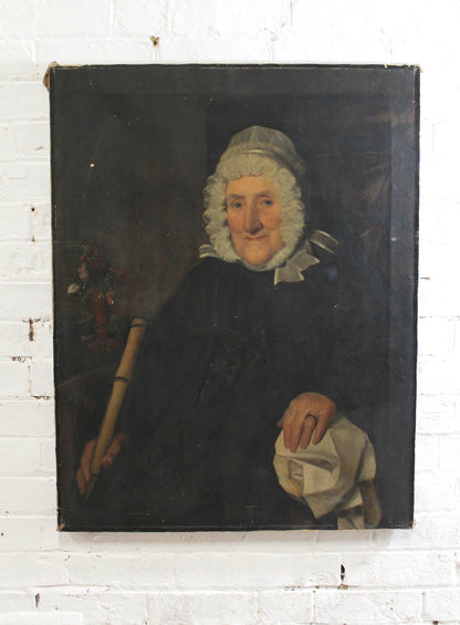 19th c provincial portrait of a lady & original cane