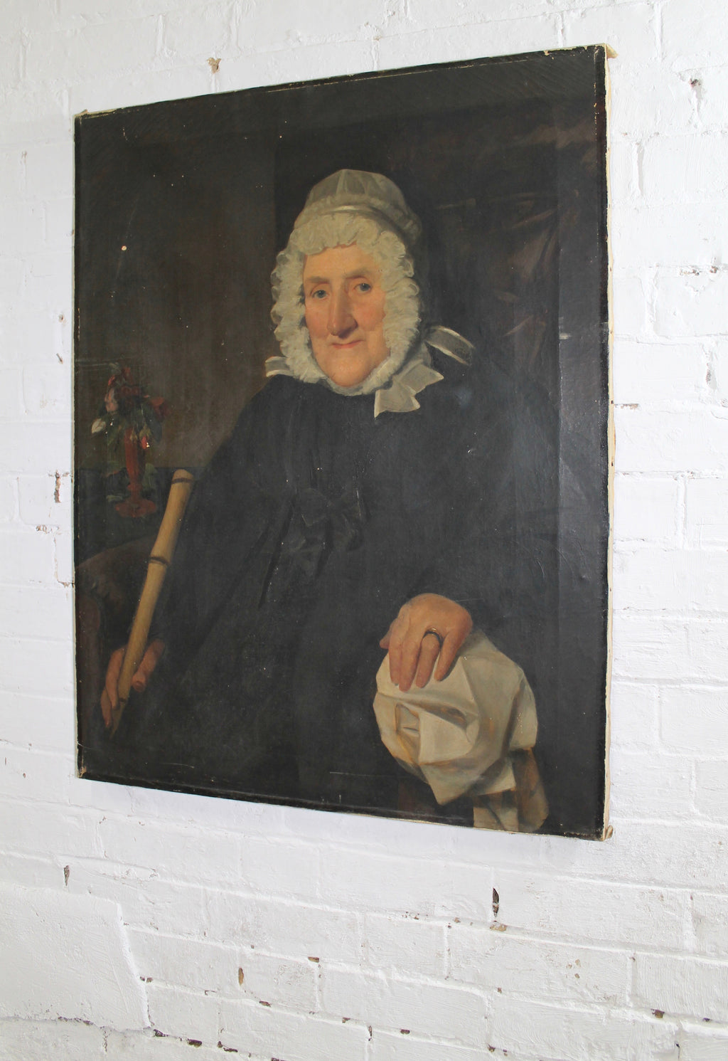 19th c provincial portrait of a lady & original cane