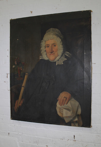19th c provincial portrait of a lady & original cane