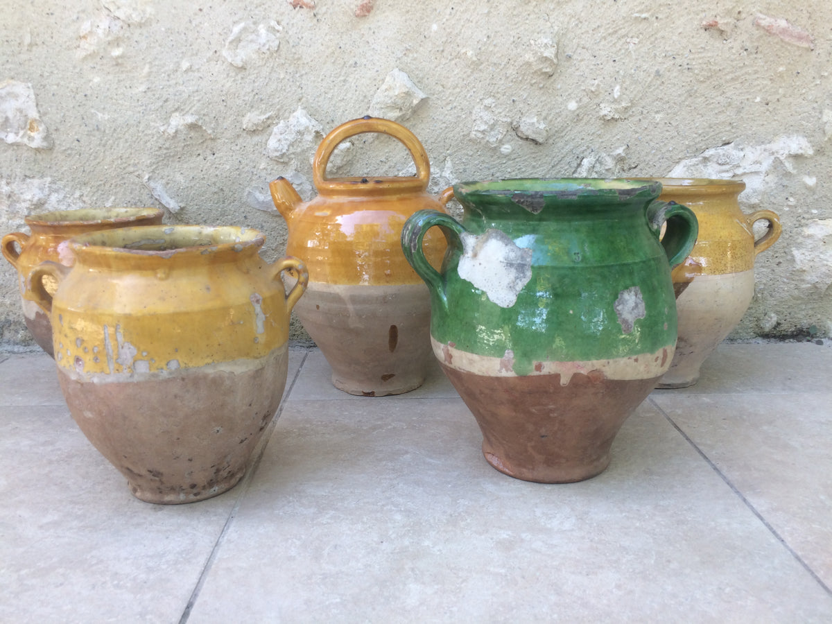 Collection of 19th c Provençal French confit pots