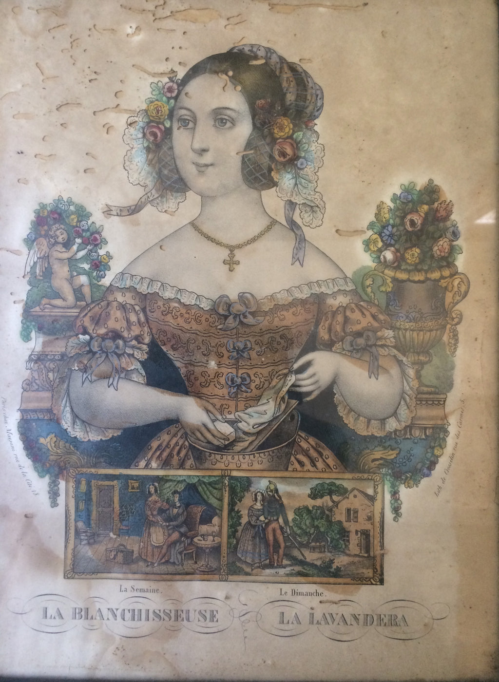 A delightful French hand coloured engraving of a lady c. 1840