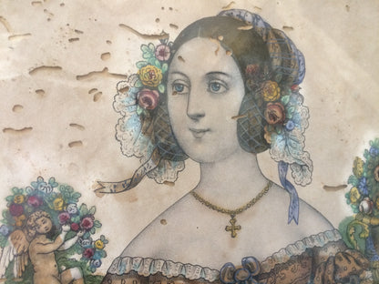 A delightful French hand coloured engraving of a lady c. 1840