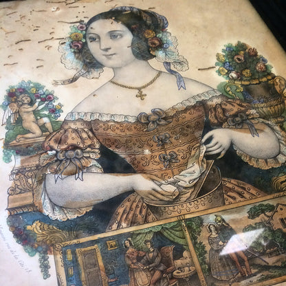 A delightful French hand coloured engraving of a lady c. 1840
