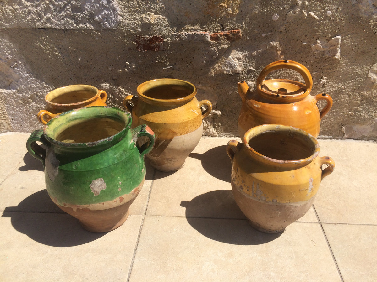 Collection of 19th c Provençal French confit pots