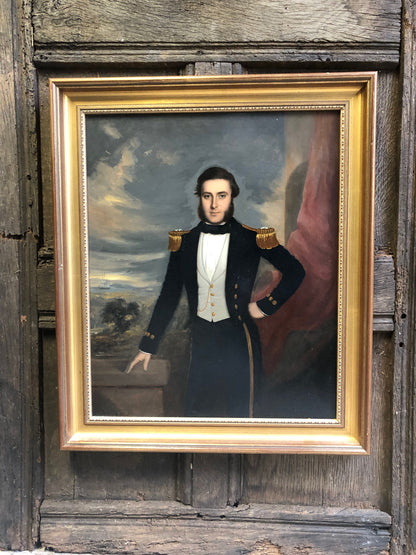 Mid 19th c  oil on board of Captain Joseph Edye RN and his wife