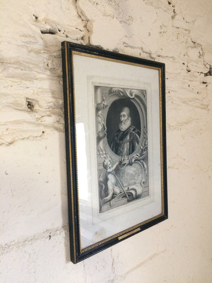 A rare proof before title engraving of 1st Earl of Nottingham from Tusmore House in 4th Earl of Effingham's collection