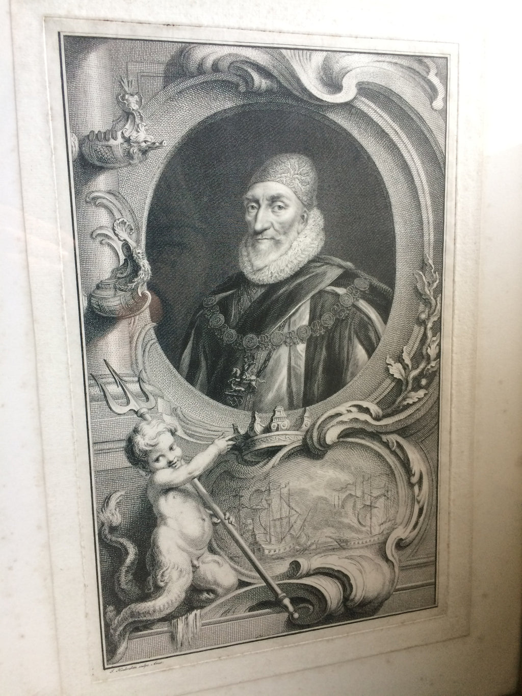 A rare proof before title engraving of 1st Earl of Nottingham from Tusmore House in 4th Earl of Effingham's collection