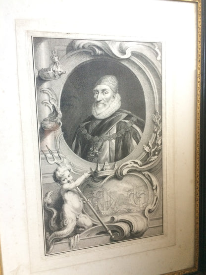 A rare proof before title engraving of 1st Earl of Nottingham from Tusmore House in 4th Earl of Effingham's collection