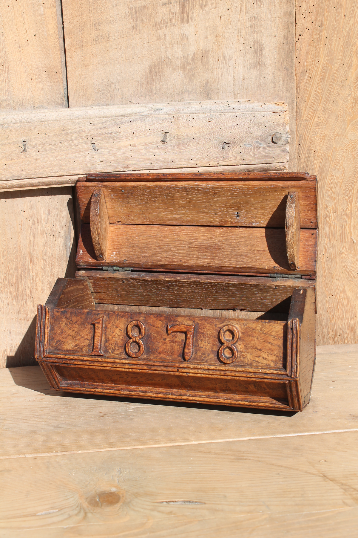 Unusual oak candle box of octagonal form