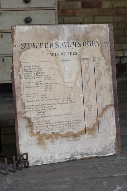 19th century church table of fees