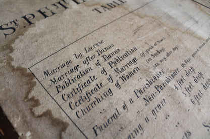 19th century church table of fees