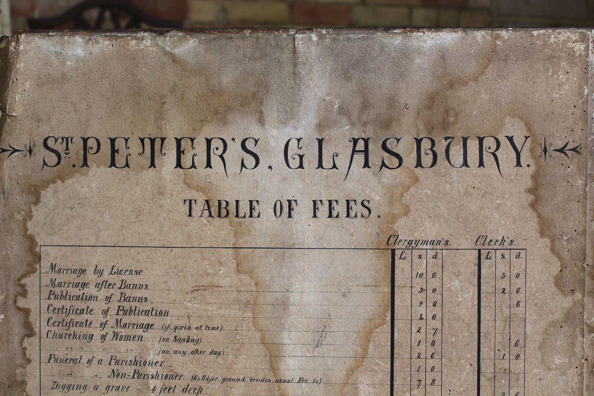 19th century church table of fees