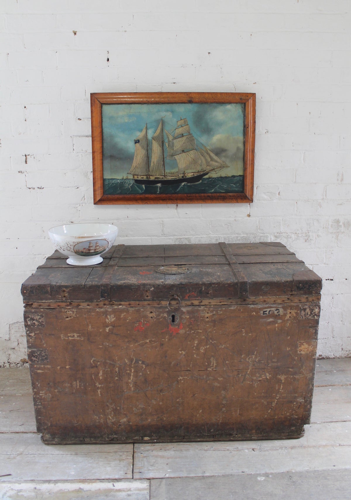 Primitive study of a ship, oil on canvas