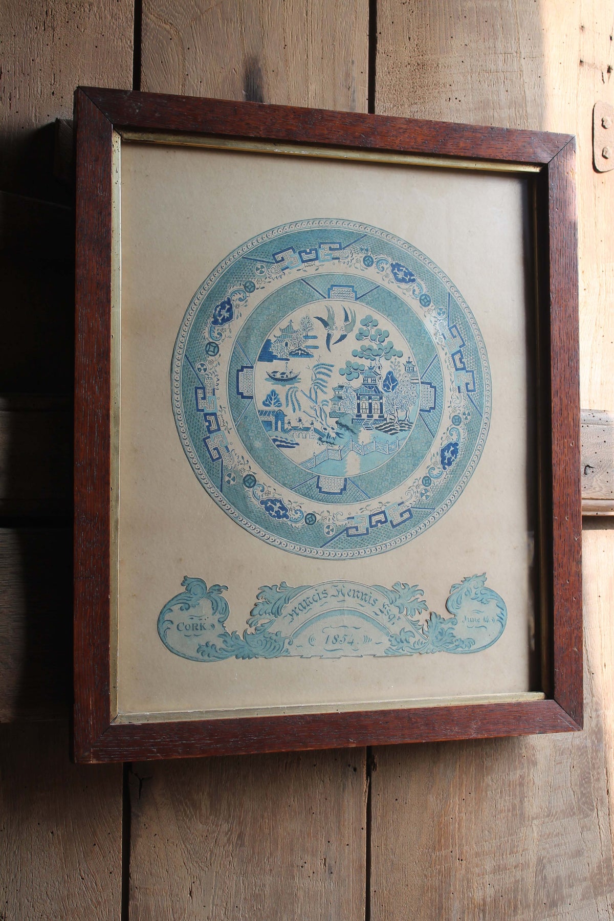 A very fine Irish watercolour study of a willow pattern plate, Cork, 1854