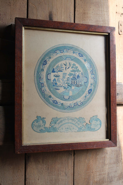 A very fine Irish watercolour study of a willow pattern plate, Cork, 1854