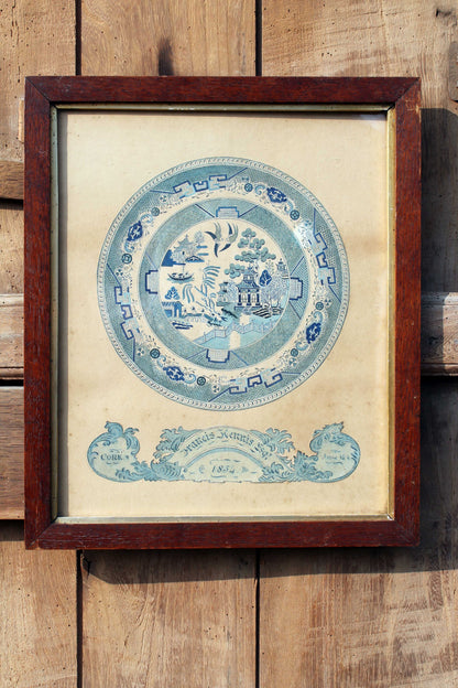 A very fine Irish watercolour study of a willow pattern plate, Cork, 1854