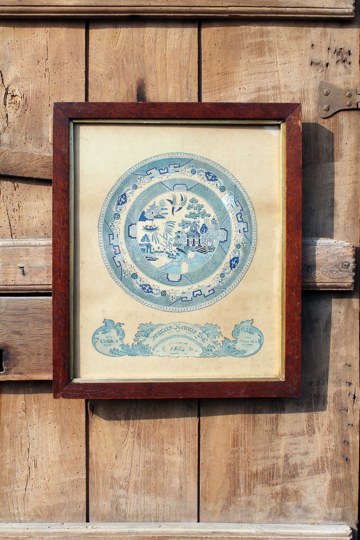 A very fine Irish watercolour study of a willow pattern plate, Cork, 1854