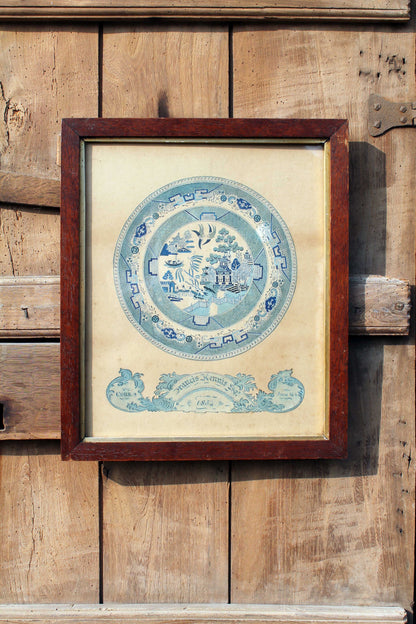 A very fine Irish watercolour study of a willow pattern plate, Cork, 1854