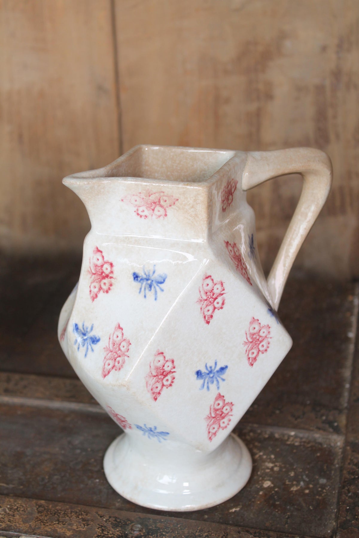 Unusual pair of 19th c spongeware jugs