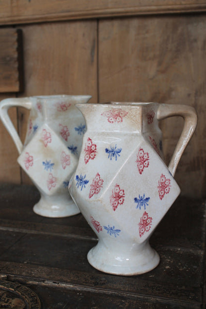 Unusual pair of 19th c spongeware jugs