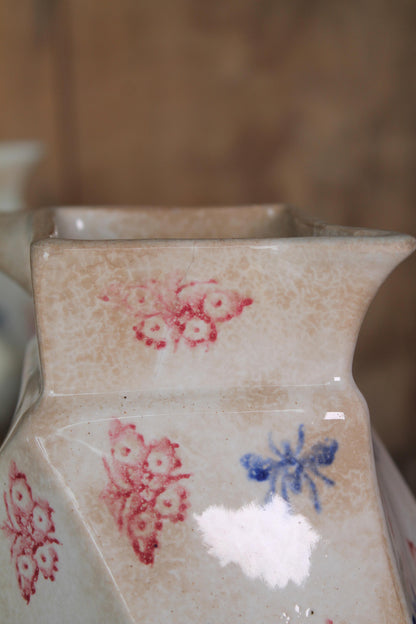 Unusual pair of 19th c spongeware jugs
