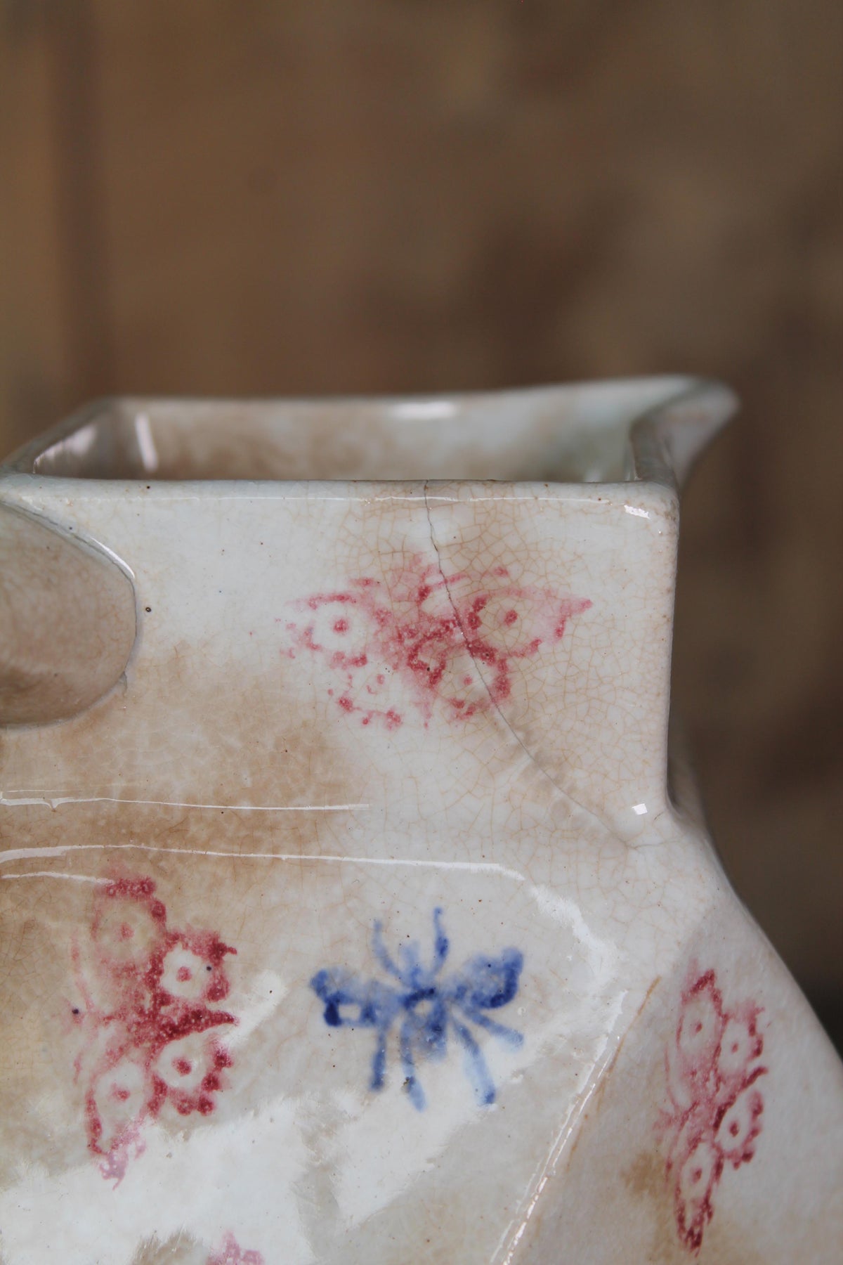 Unusual pair of 19th c spongeware jugs