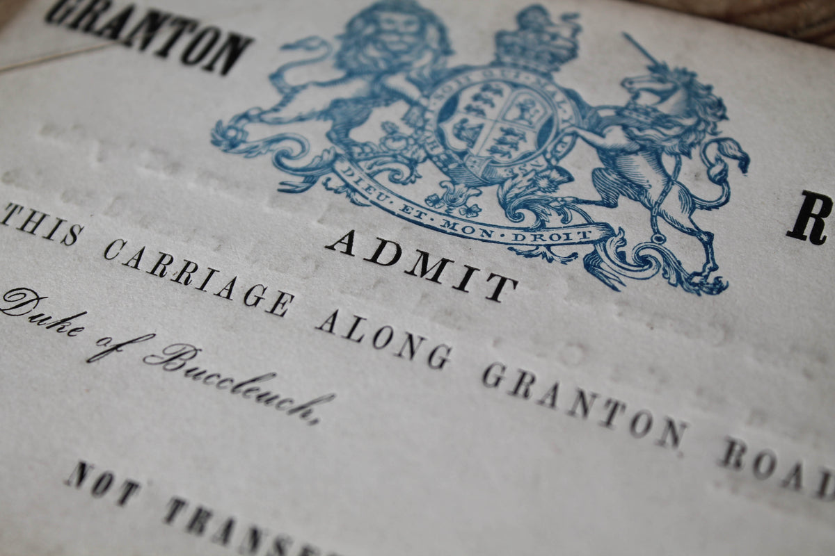 A rare carriage admission ticket for the Duke of Buccleuch, 1842