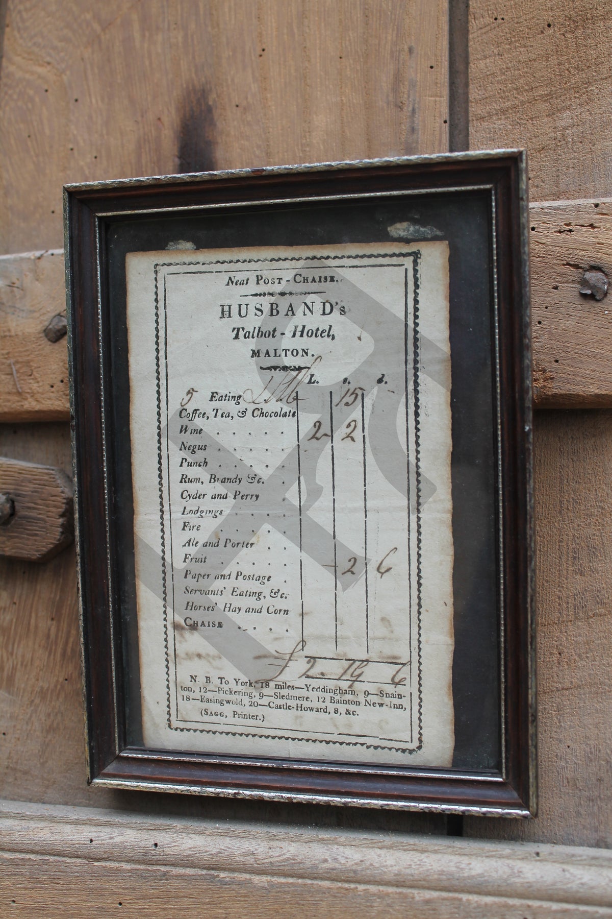 Georgian bill of sale for the Talbot Hotel, Malton, Yorkshire