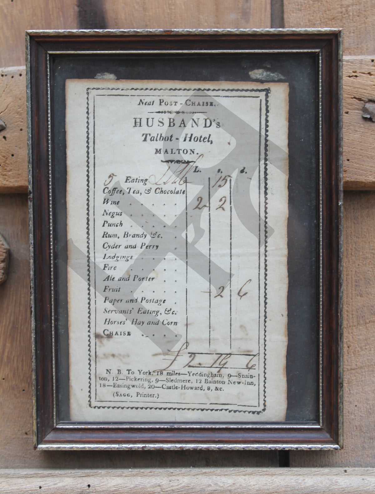 Georgian bill of sale for the Talbot Hotel, Malton, Yorkshire