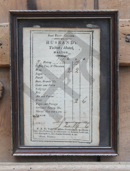 Georgian bill of sale for the Talbot Hotel, Malton, Yorkshire