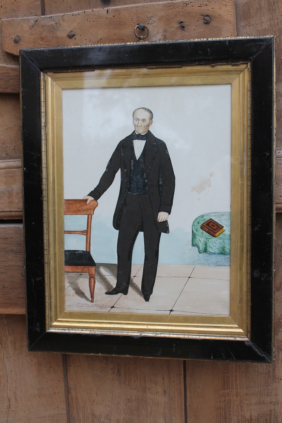 Mid 19th c American folk art portrait of John Gilligan of Kentucky
