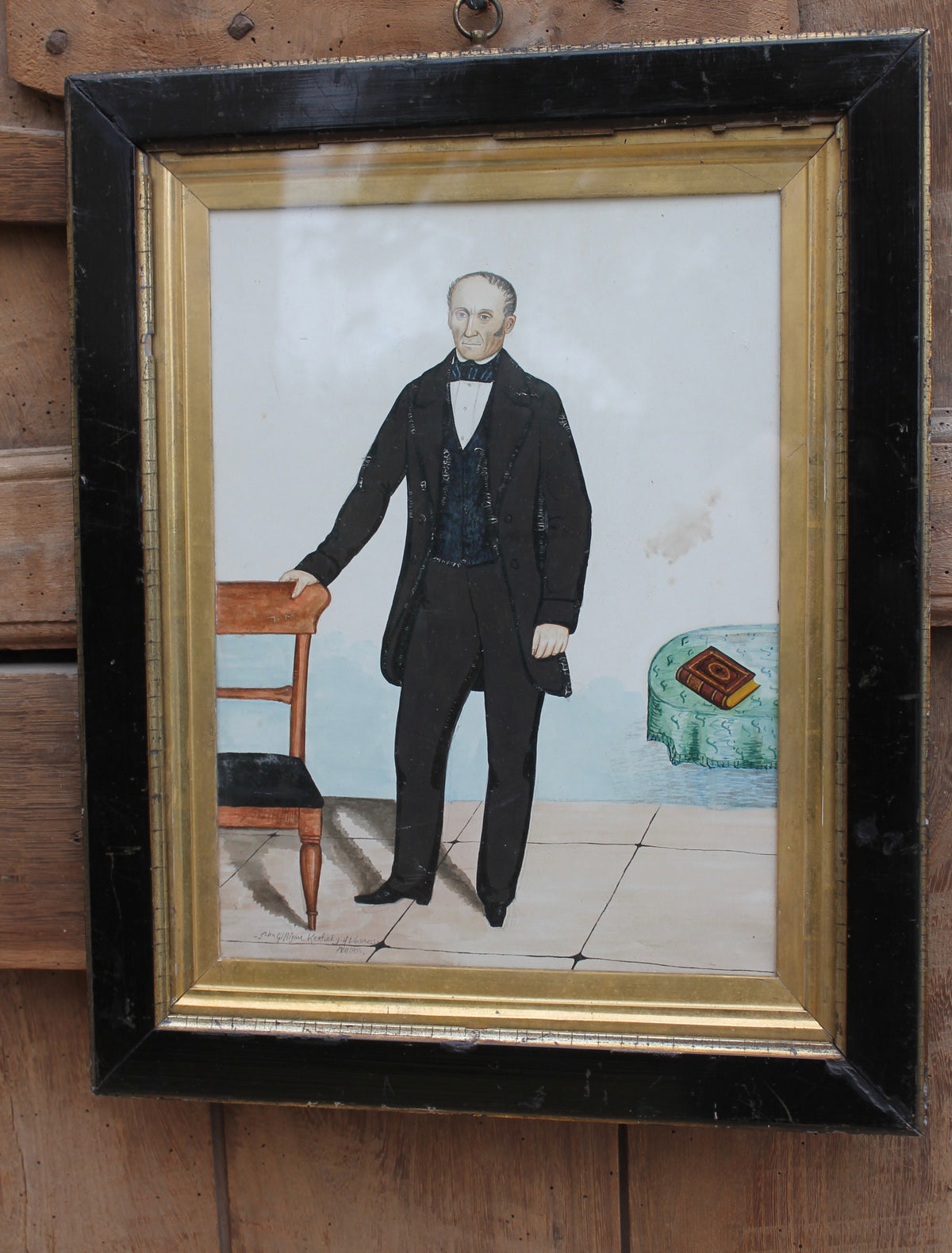 Mid 19th c American folk art portrait of John Gilligan of Kentucky