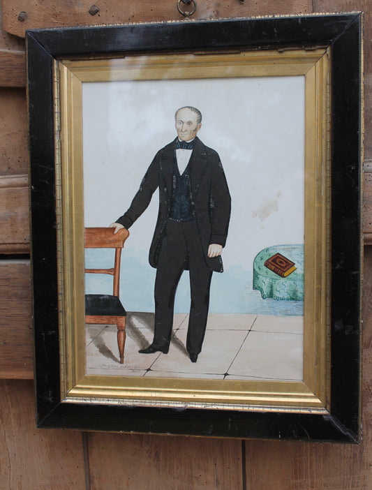 Mid 19th c American folk art portrait of John Gilligan of Kentucky
