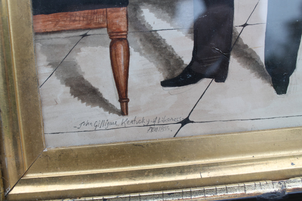 Mid 19th c American folk art portrait of John Gilligan of Kentucky