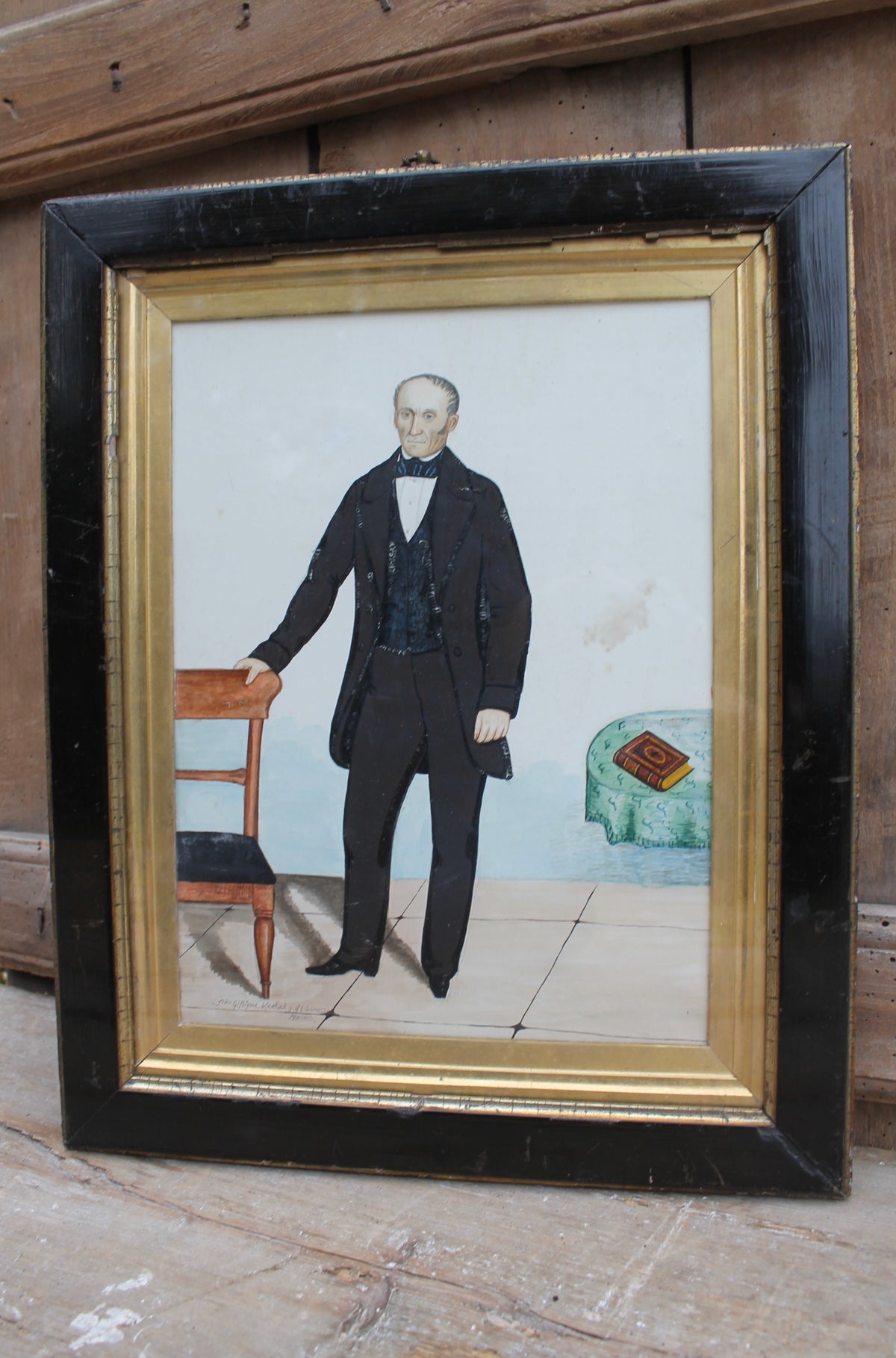 Mid 19th c American folk art portrait of John Gilligan of Kentucky