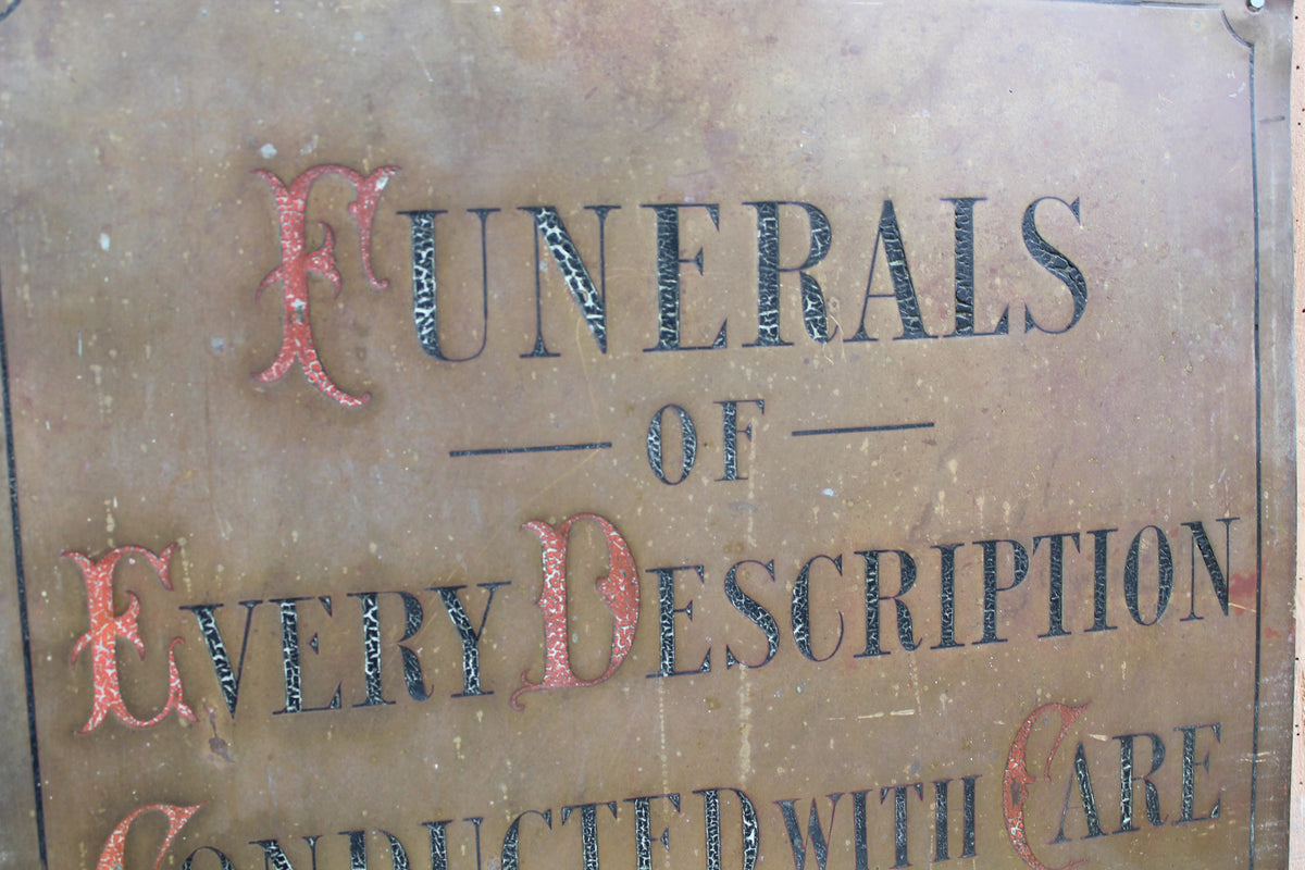 Early 20th century brass funeral sign