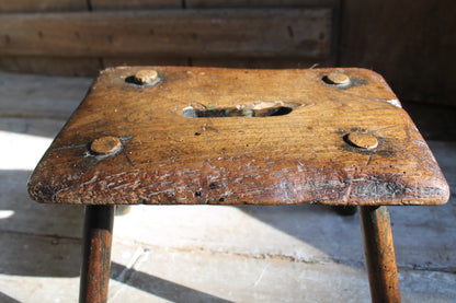 Early 19th century primitive elm stool