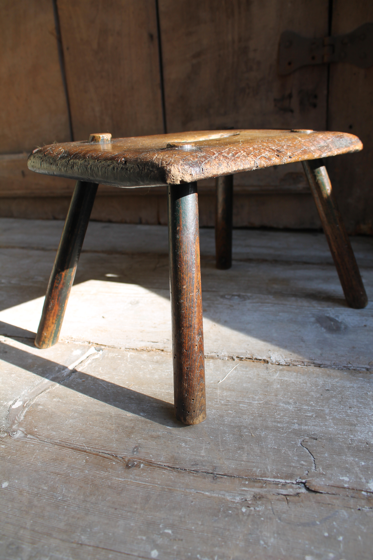 Early 19th century primitive elm stool