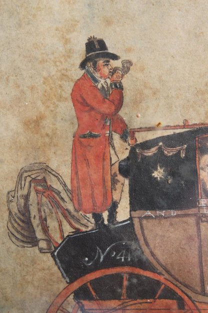 Early 19th c watercolour of the Plymouth to London mail coach