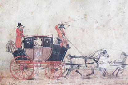 Early 19th c watercolour of the Plymouth to London mail coach