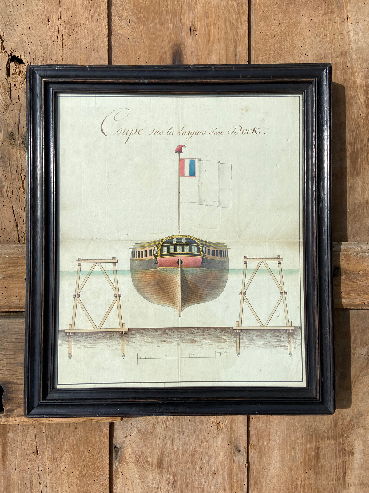 An important 18th century  plan depicting a frigate in the Dieppe docks by Napoleon's Chief Engineer Monsieur Lapeyre