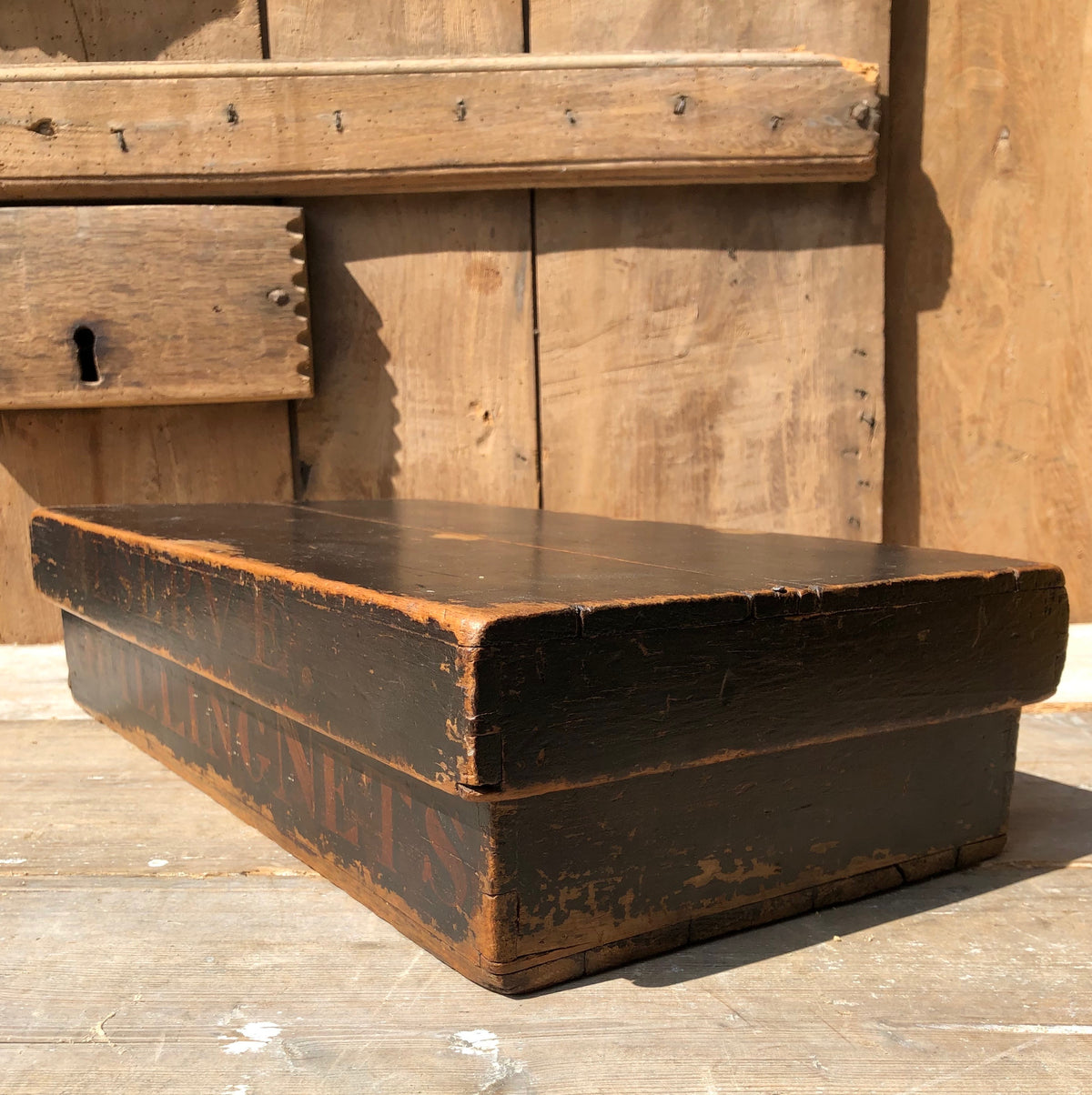 A rare Victorian quilling storage box in the original paint