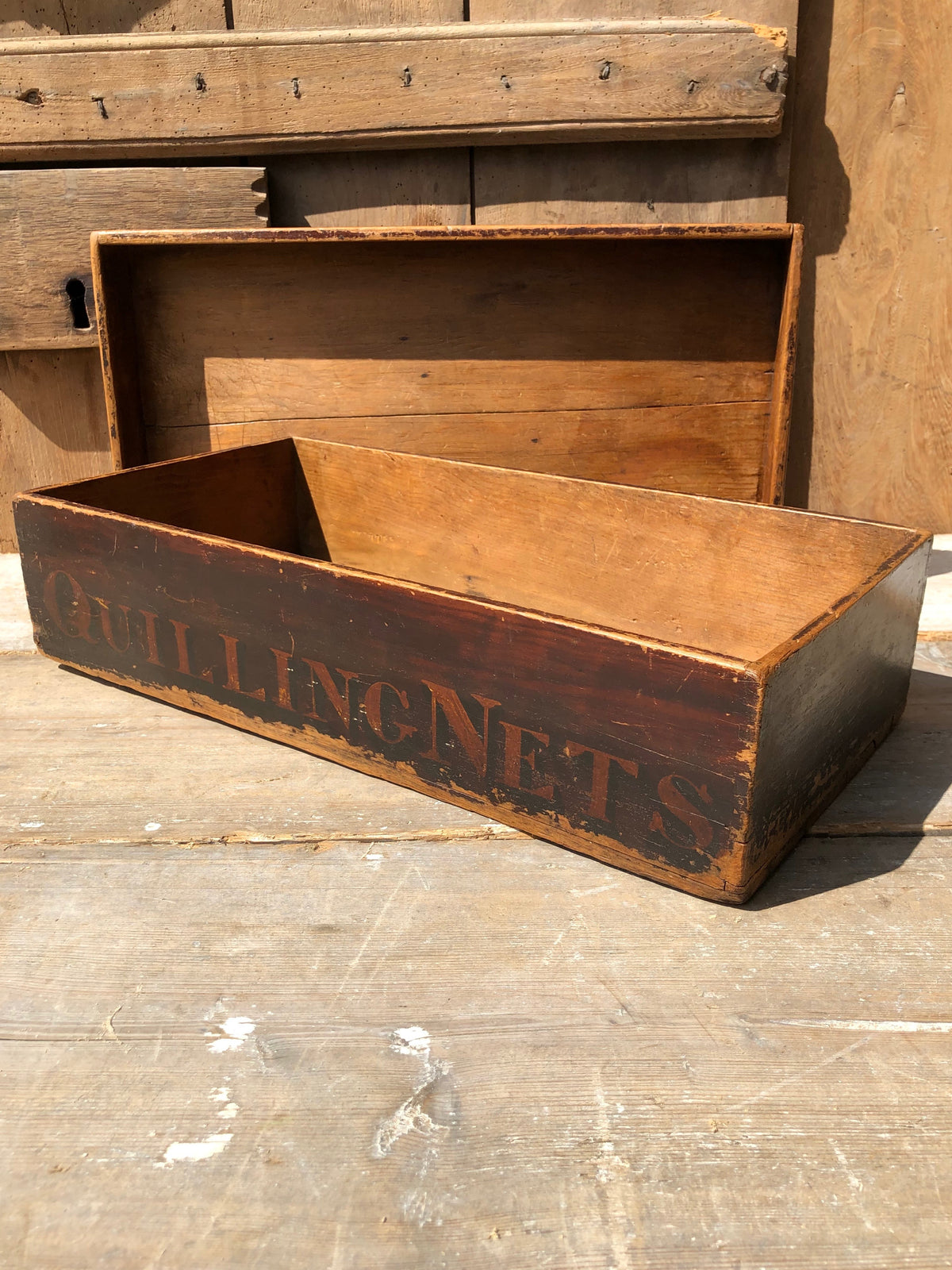 A rare Victorian quilling storage box in the original paint