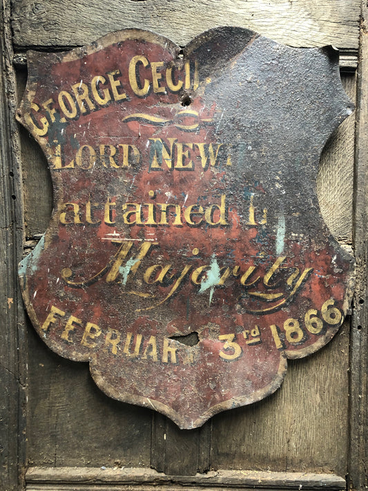 Unsual 19th century toleware sign for 4th Earl of Bradford