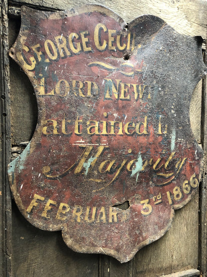 Unsual 19th century toleware sign for 4th Earl of Bradford