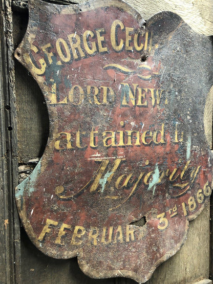 Unsual 19th century toleware sign for 4th Earl of Bradford