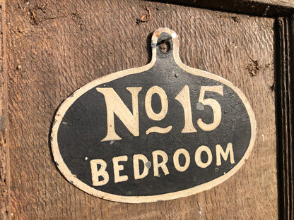 A set of five toleware country house servant's bell signs