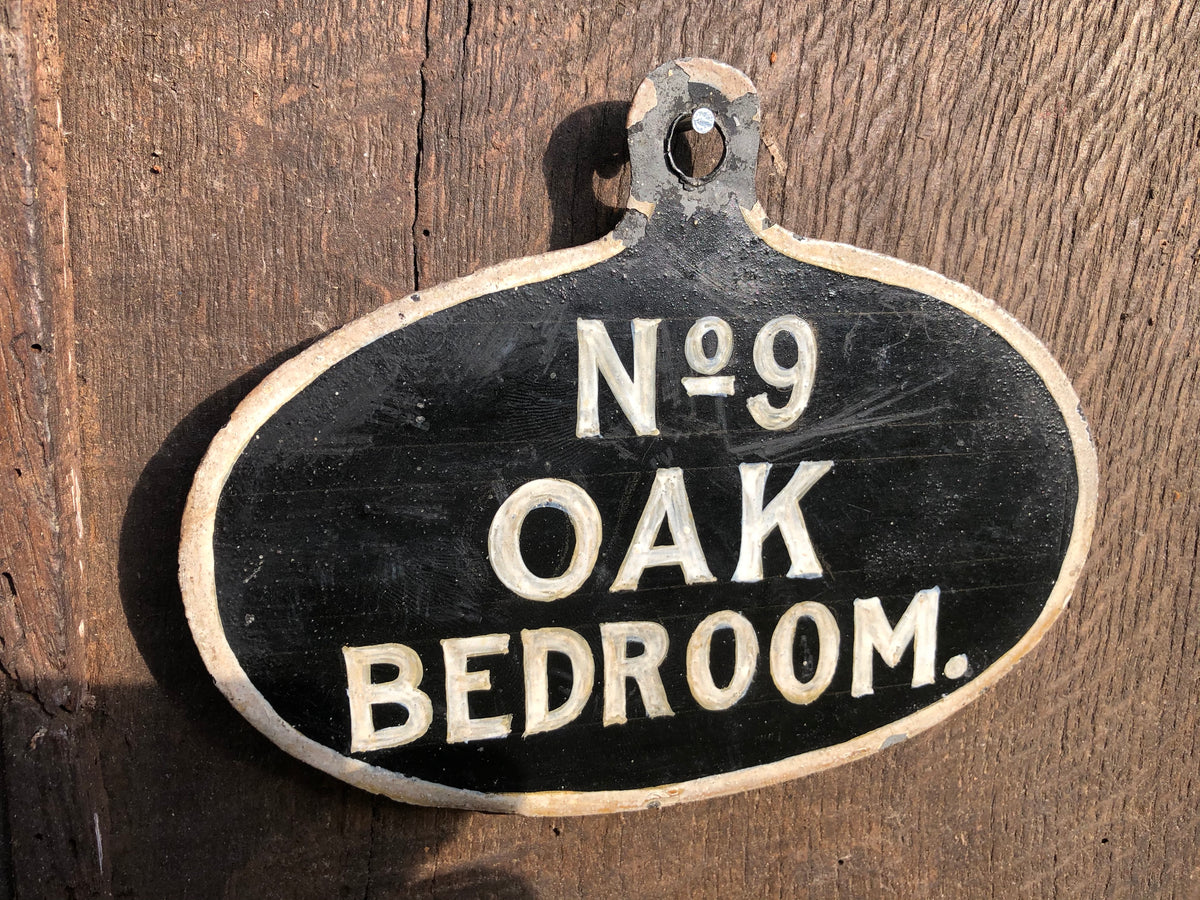 A set of five toleware country house servant's bell signs
